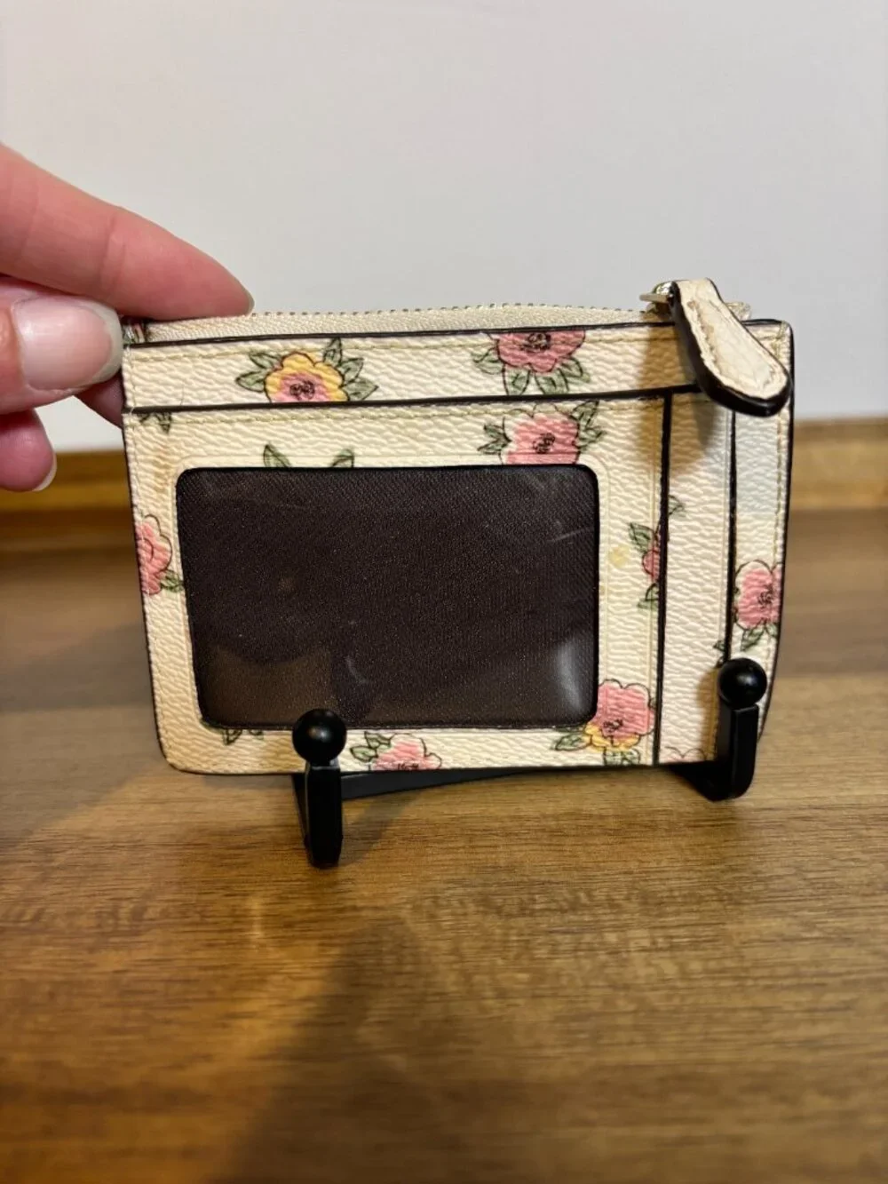 Coach Ivory Cream Pink Floral Mini Skinny ID Case